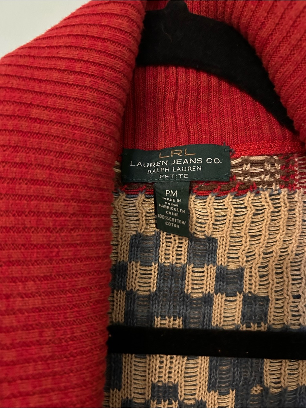 Ralph Lauren Red, Blue & Tan Knit Cardigan - Picture 3 of 3